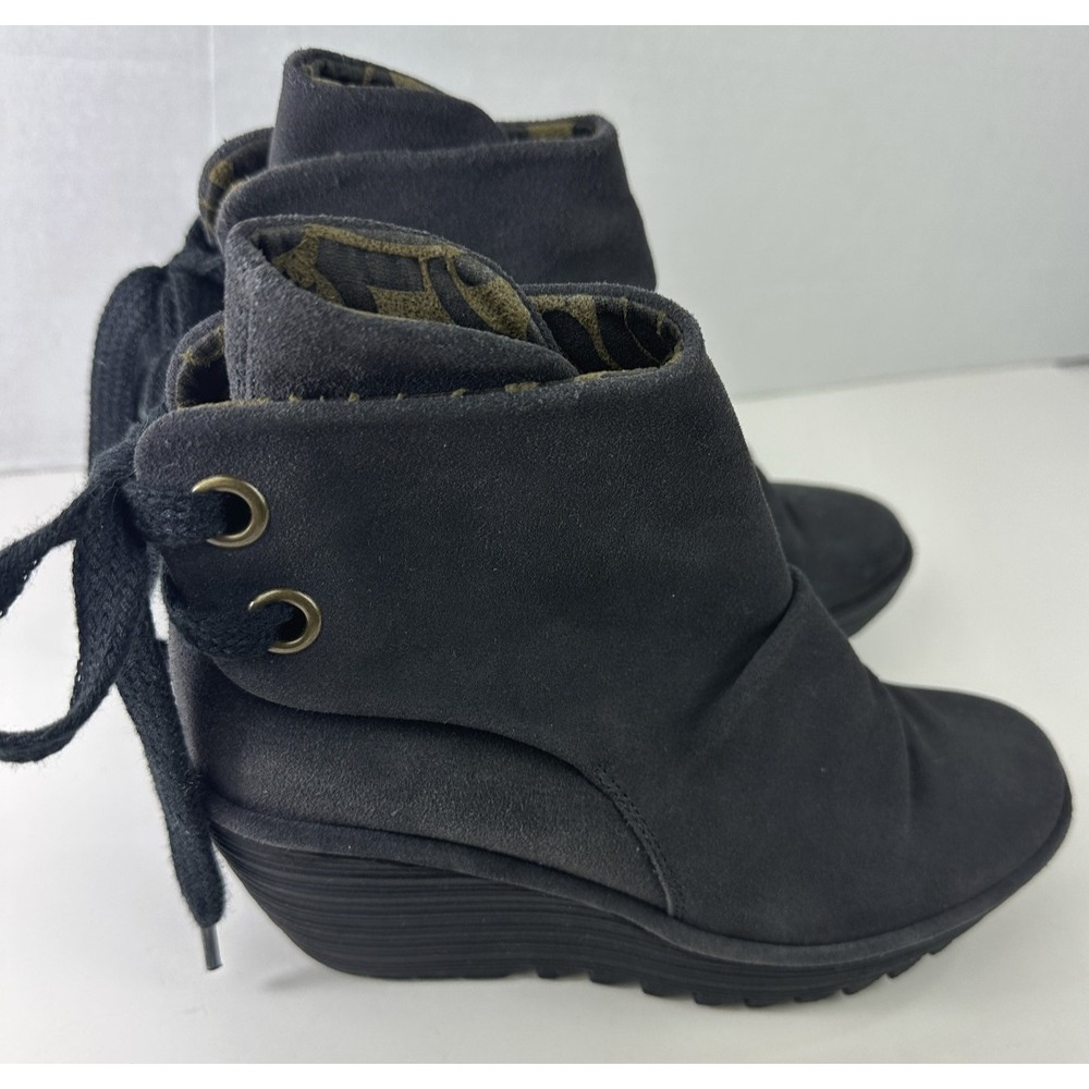 Fly London Yama Suede Wedge Ankle Boots Gray Booties Women's 7.5 - 8 EU 38 Shoes - Picture 8 of 10